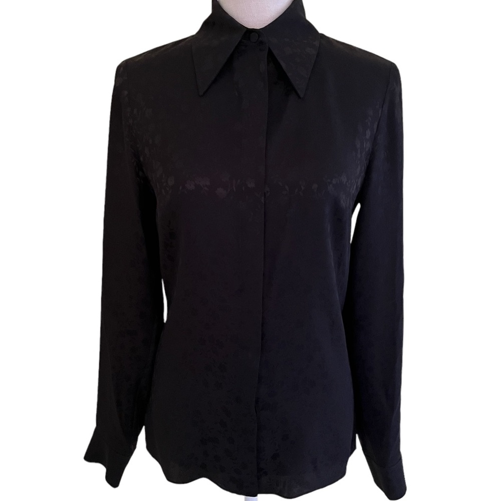 Michael Kors COLLECTION Black Silk Tone on Tone Floral Print Blouse 0 NEW